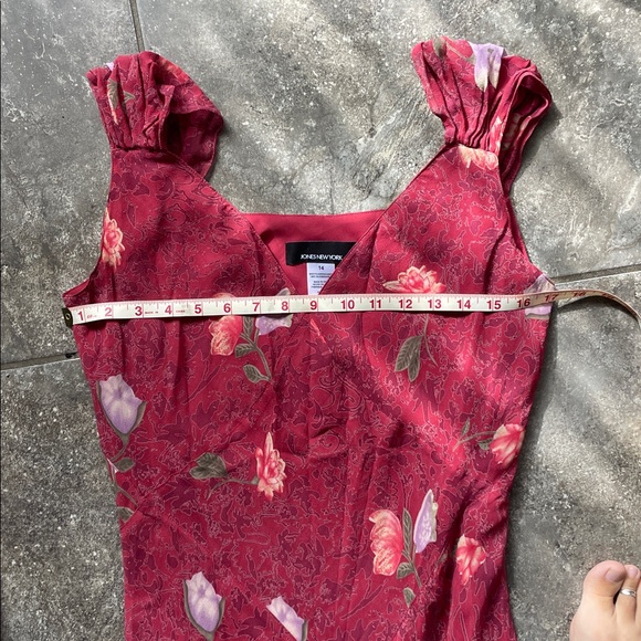 Vintage 100% Silk Jones New York Floral Pink-Red Dress Size M - Picture 4 of 6